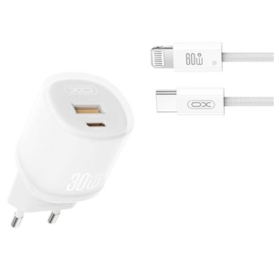 CARGADOR CARGA RAPIDA 30W USB-A /USB-C L151 + CABLE LIGHTNING BLANCO XO