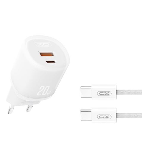CARGADOR RAPIDO USB-A / USB-C 20W CON CABLE TIPO C L144 BLANCO XO