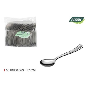 SET 50 CUCHARAS 17CM PLASTICO REUTILIZABLE PLATA ALGON