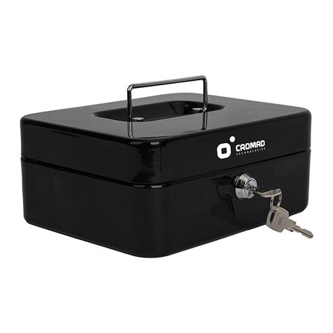 CAJA DE CAUDALES METÁLICA CON LLAVE 9X20X16CM 3 COMPARTIMENTOS CROMAD