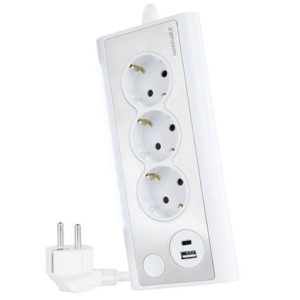 REGLETA 3 TOMAS + 2 USB CON CABLE 1.5METROS BLANCO NANOCABLE