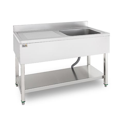 FREGADERO INDUSTRIAL 140X70X85CM CUBETA DERECHA Y ESTANTE CHEF PRO - Imagen 3