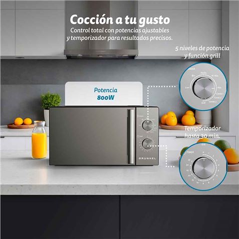 MICROONDAS CON GRILL 20 LITROS 800W CON ESPEJO GRUNKEL - Imagen 2