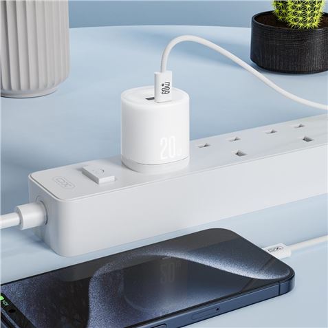 CARGADOR RAPIDO USB-A / USB-C 20W CON CABLE LIGHTNING L144 BLANCO XO - Imagen 3