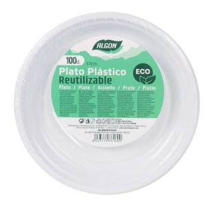 SET 100 PLATOS PLASTICOS REDONDOS 17CM BLANCOS ALGON