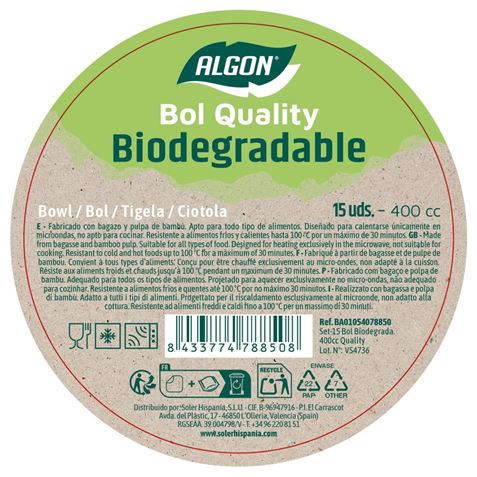 SET 15 BOL BIODEGRADABLES 400CC ALGON - Imagen 2