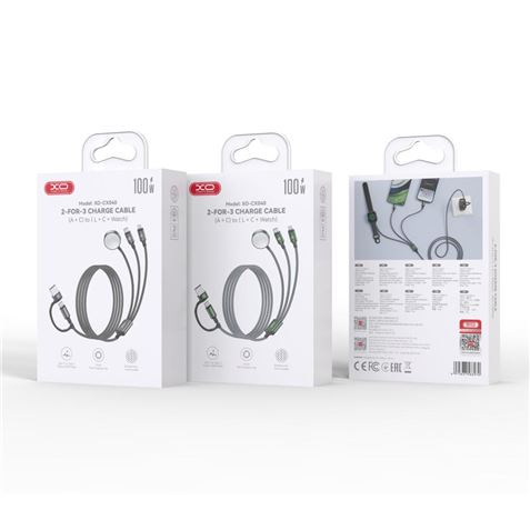 CABLE USB-A/C 3 EN 1 2X USB-C Y CARGADOR MAGNETICO PARA SMARTWATCH CX040 XO - Imagen 2