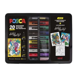 MALETA METALICA CON 20 MARCADORES CON TINTA BASE AGUA COLORES SURTIDOS