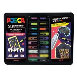 MALETA METÁLICA CON 20 MARCADORES DE PINTURA PUNTA POLIESTER SURTIDOS POSCA