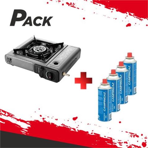 PACK COCINA GAS PORTATIL DOBLE MUVIP + 4 CARTUCHOS DE GAS 250GR CAMPINGAZ