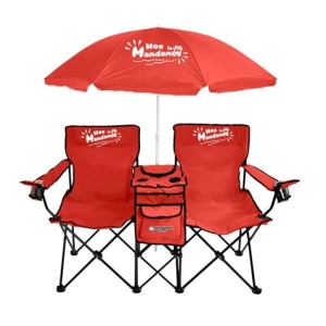SILLA DOBLE PLEGABLE DE CAMPING CON NEVERA Y SOMBRILLA SUNGARDEN