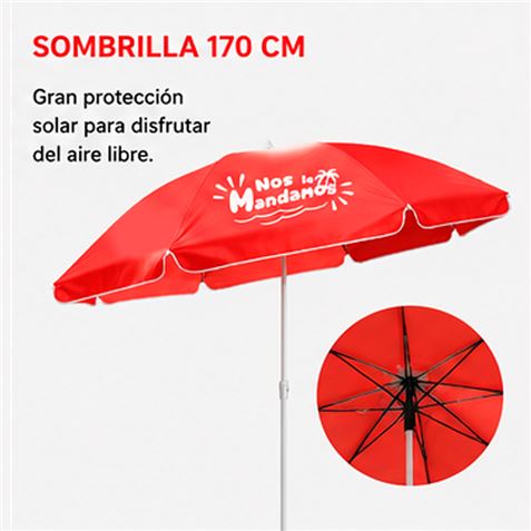 SILLA DOBLE PLEGABLE DE CAMPING CON NEVERA Y SOMBRILLA SUNGARDEN - Imagen 4