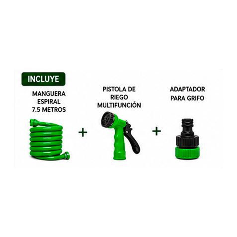 MANGUERA ESPIRAL DE JARDIN 7.5 METROS CON PISTOLA DE RIEGO SUNGARDEN - Imagen 3