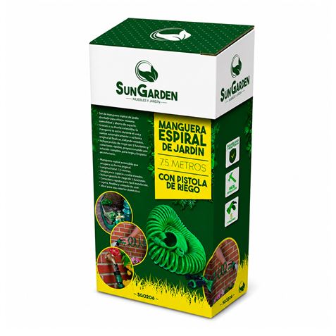 MANGUERA ESPIRAL DE JARDIN 7.5 METROS CON PISTOLA DE RIEGO SUNGARDEN - Imagen 4