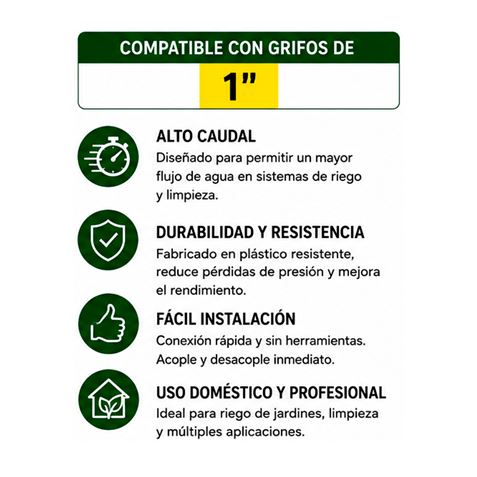 CONECTOR RAPIDO ALTO CAUDAL PARA MANGUERA 1" SUNGARDEN - Imagen 3