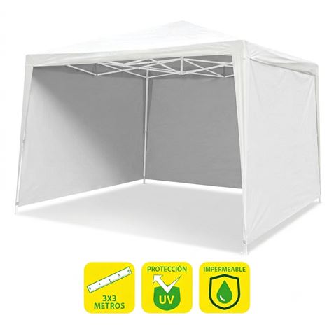 CARPA ACERO RAFIA 3X3 METROS BLANCA + 3 PAREDES PARA CARPA PLEGABLE