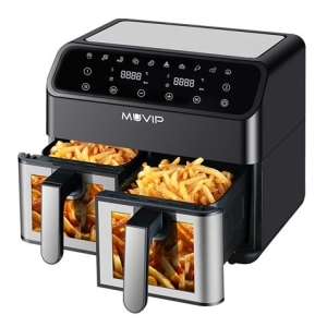 FREIDORA AIRE CALIENTE AIRCOOK DUAL 9 LITROS (4.5L+4.5L) CON VENTANA MUVIP