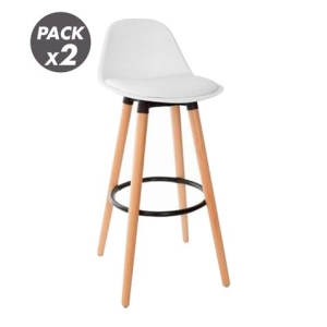 PACK 2 TABURETES ACOLCHADOS CON RESPOSAPIÉS BLANCOS MUVIP