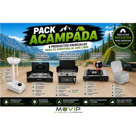 PACK ACAMPADA INODORO + LAVABO + COCINA HORNO + COCINAS PORTATILES MUVIP