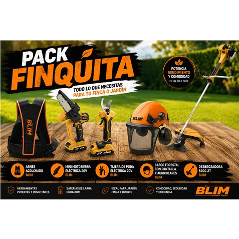 PACK FINCA DESBROZADORA + CASCO + ARNÉS + TIJERA + MINI SIERRA BATERIA BLIM