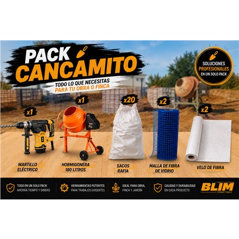 PACK HORMIGONERA + MARTILLO 6J + 20 BOLSAS ESCOMBRO + 2 MALLAS + 2 VELOS
