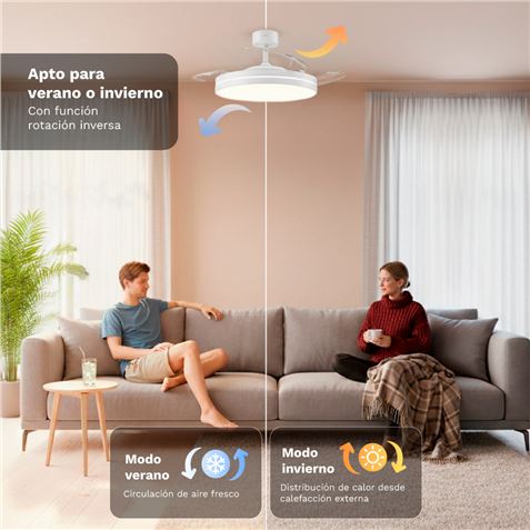 VENTILADOR DE TECHO 42" LED BLANCO 30W ASPAS RETRACTILES GRUNKEL - Imagen 5