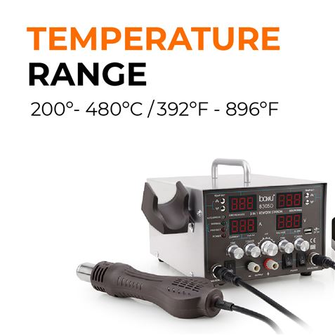 ESTACION DE SOLDADURA Y PISTOLA DE AIRE CALIENTE 900W (3 EN 1) BAKU-8305D - Imagen 2