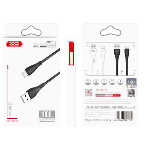 CABLE NB146 CARGA RAPIDA SILICONA USB - MICRO USB | 2.4A | 1 MTR | NEGRO XO - Imagen 3
