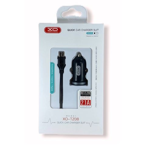 PACK CARGADOR MECHERO TZ08 2.1A + CABLE TIPO MICRO USB NEGRO XO - Imagen 2