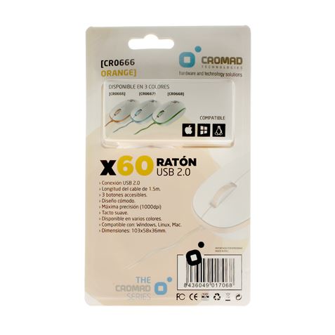 RATÓN X60 USB BLANCO/NARANJA CROMAD - Imagen 2