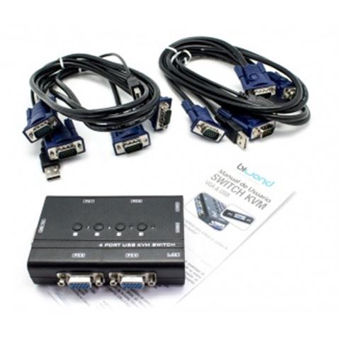 CONMUTADOR KVM4 USB/VGA SWITCH 4 PUERTOS + CABLES BIWOND - Imagen 3